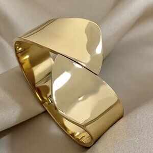Vintage Chunky Wide Stainless Steel Waterproof Gold Plated Bracelet Bangle